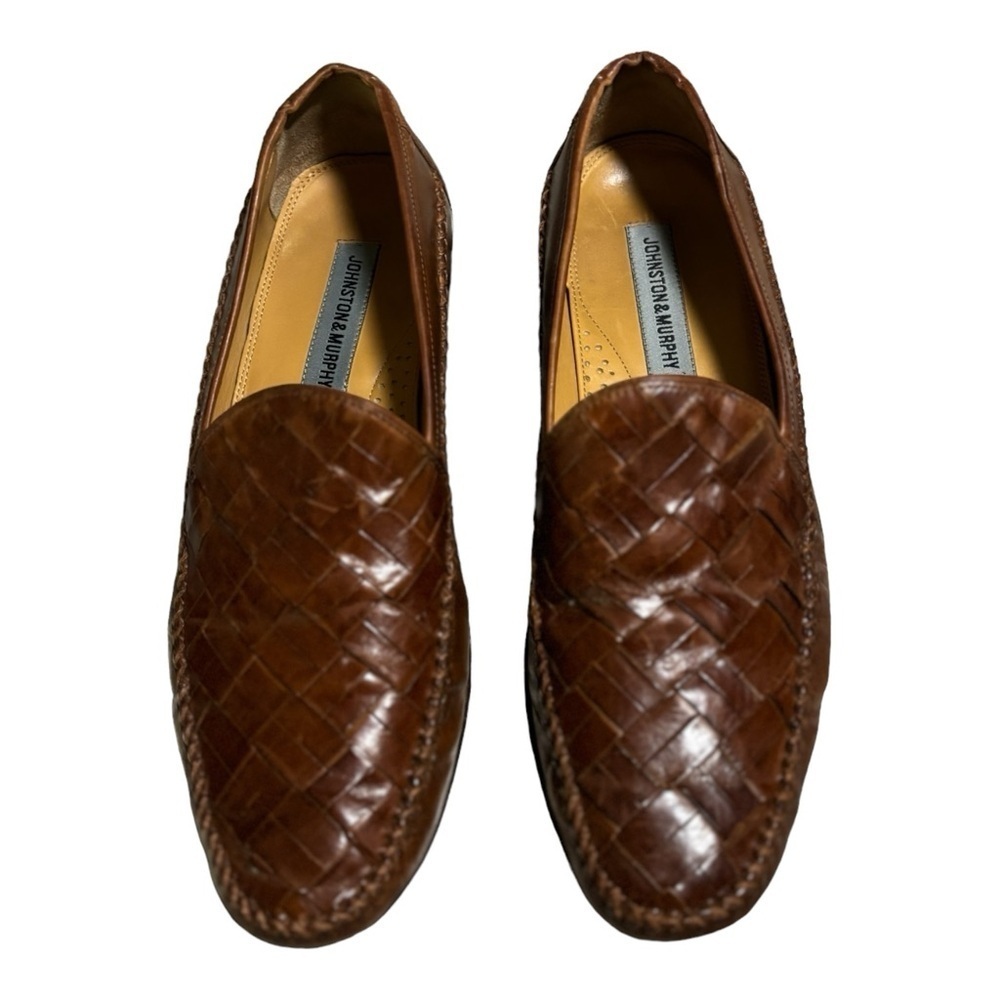 Johnston & Murphy Chestnut Brown Leather Loafers Size 10.5 M Basket Weave
